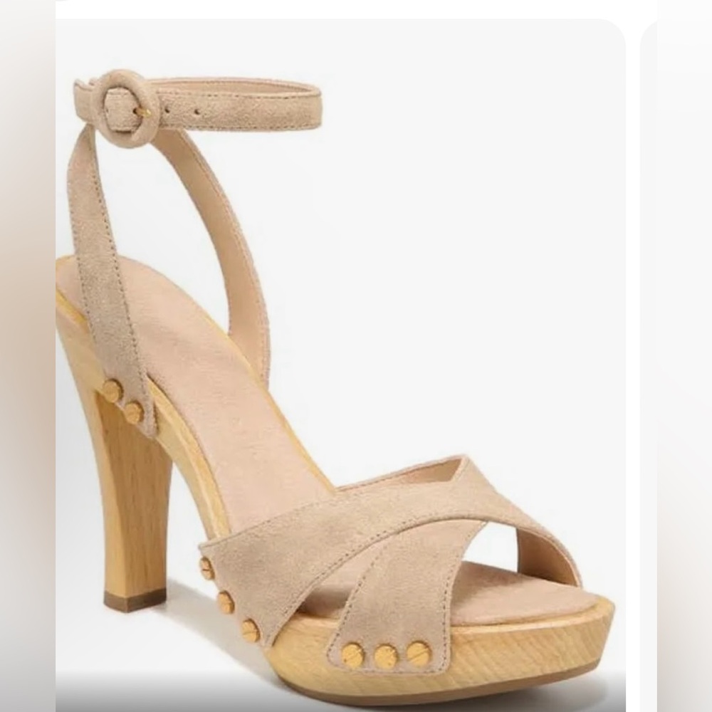 - Veronica Beard Lamont Clog Platform Ankle Strap Sandal sand women size 7